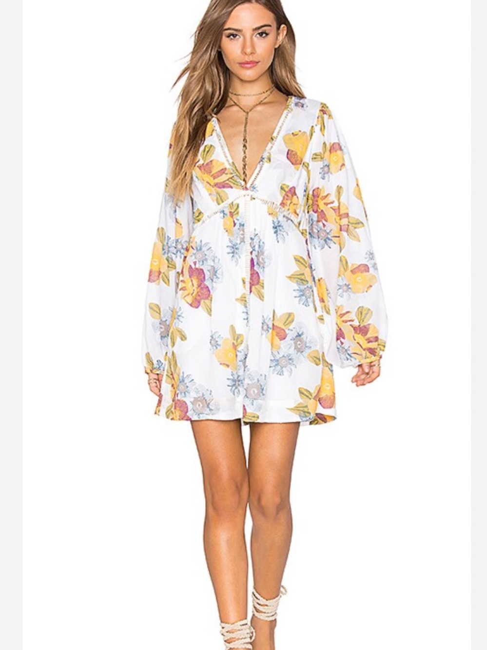 Free People Strawberry Fields Mini Dress in Ivory Combo. Size Medium